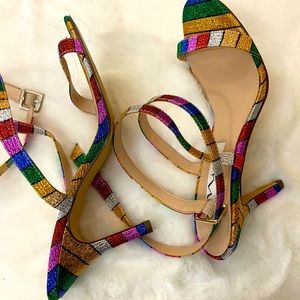 Size 6.5 rainbow  scraped sandals for sale!